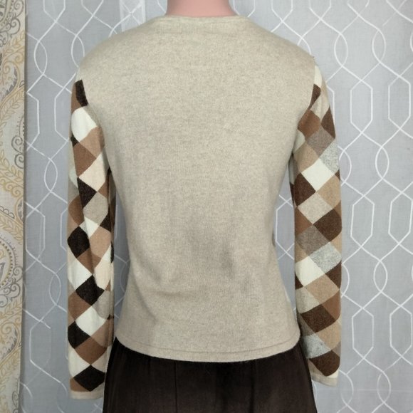 Cousin Johnny sweater Tan multi color check Cashmere blend size S - Picture 6 of 9